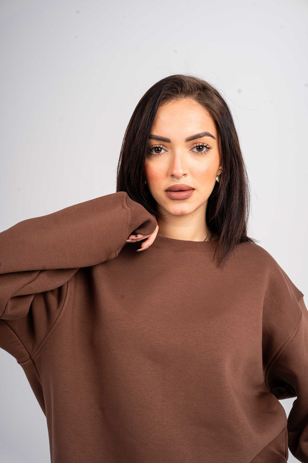 Plain Brown Oversized Crew Neck