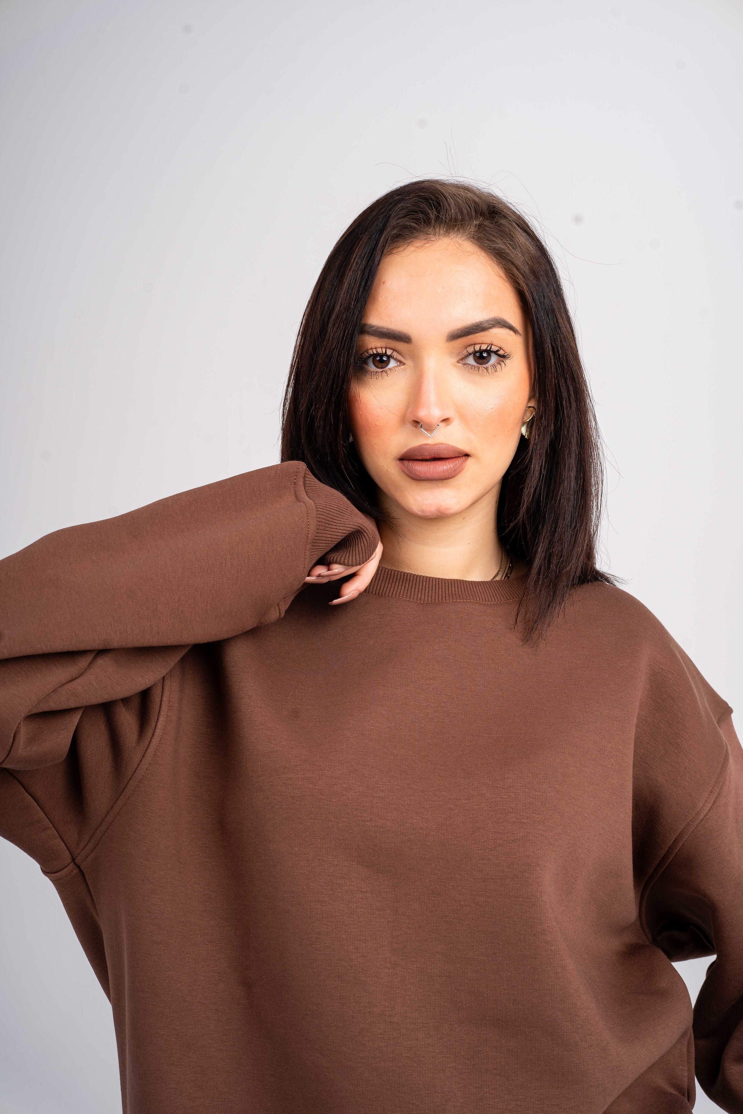 Plain Brown Oversized Crew Neck