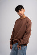 Plain Brown Oversized Crew Neck