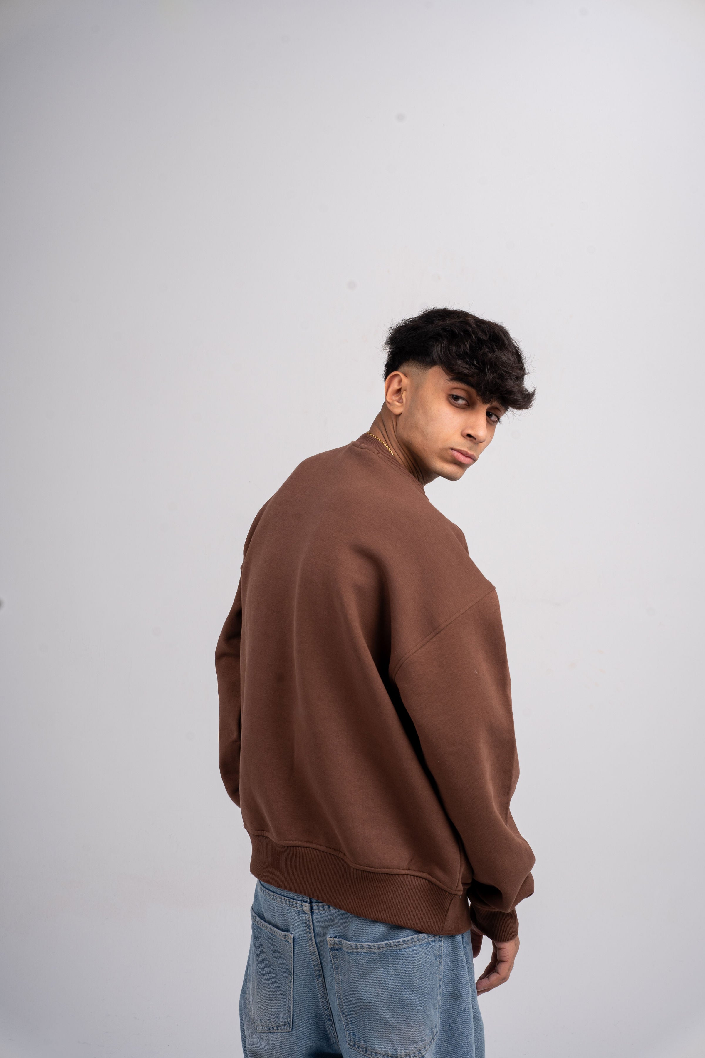 Plain Brown Oversized Crew Neck
