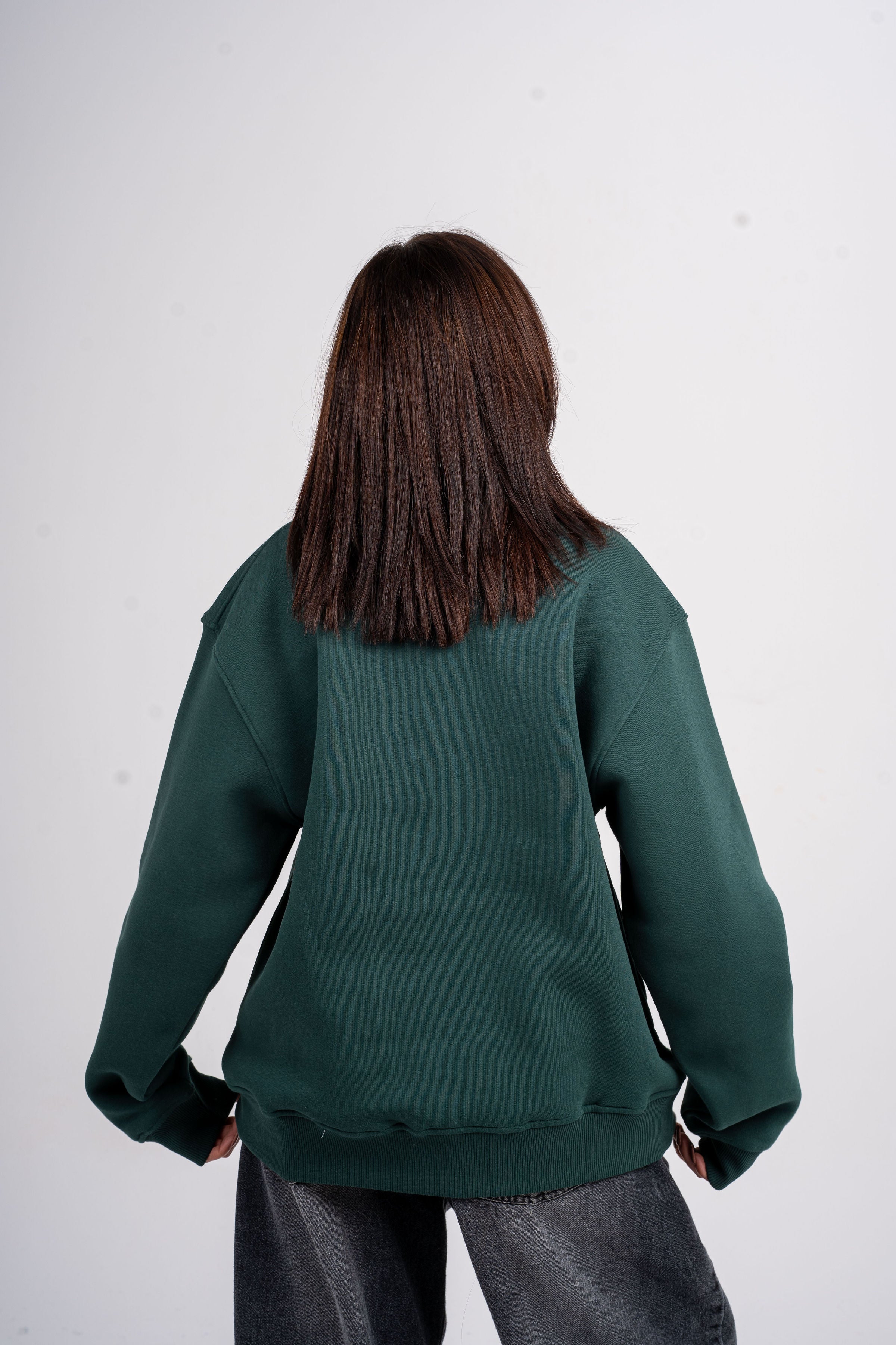 Plain Dark Green Oversized Crew Neck