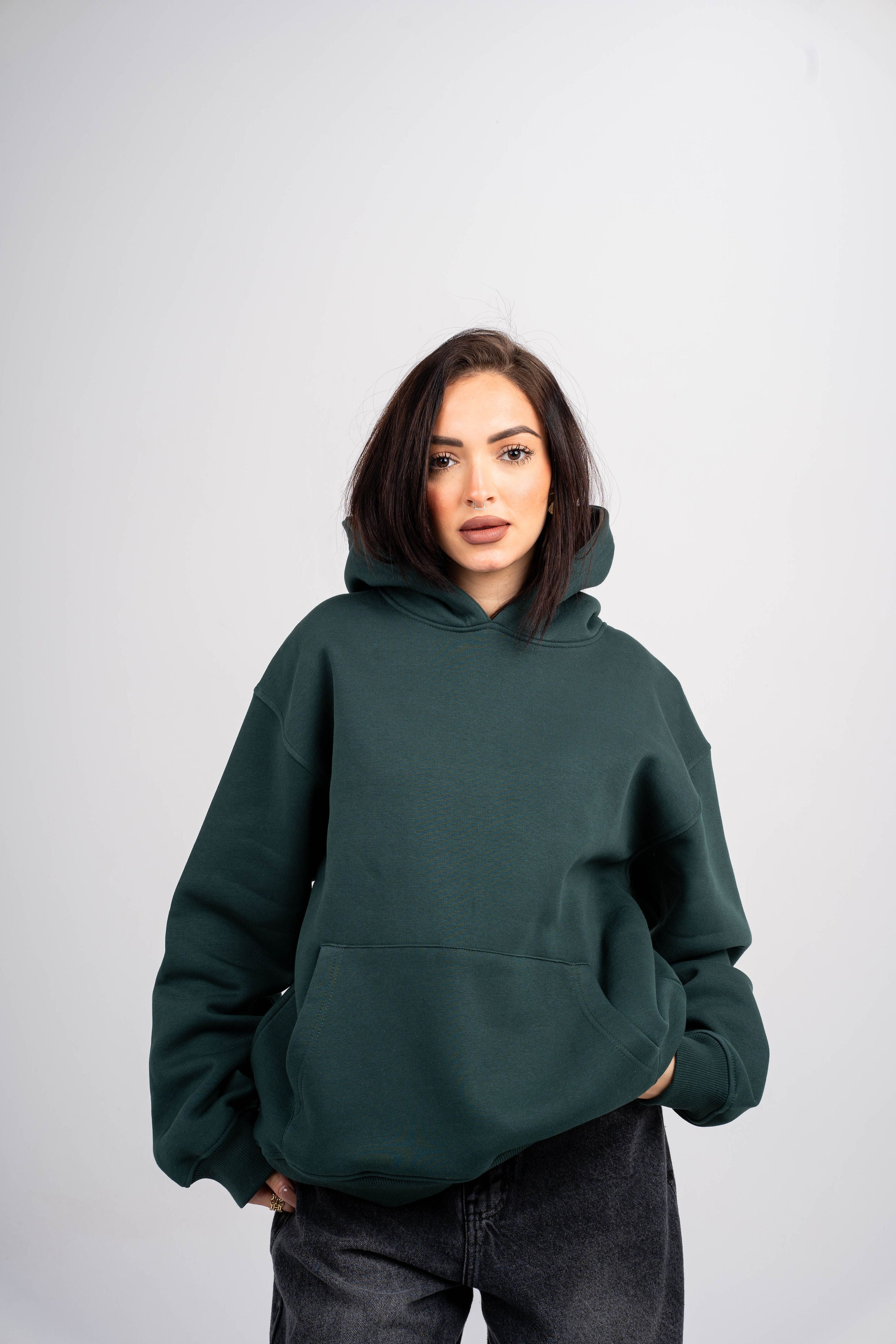 Plain Dark Green Oversized Hoodie
