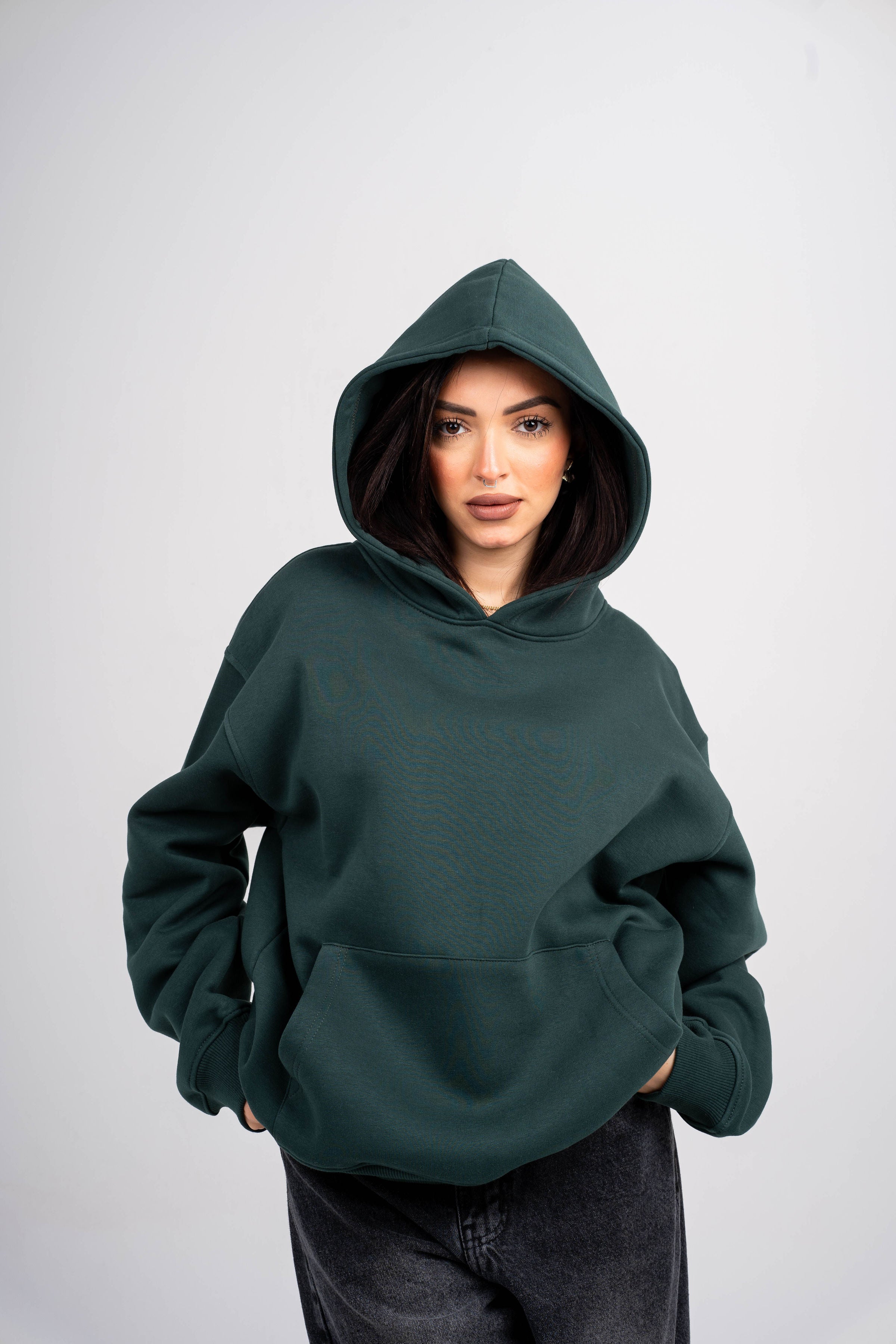 Plain Dark Green Oversized Hoodie