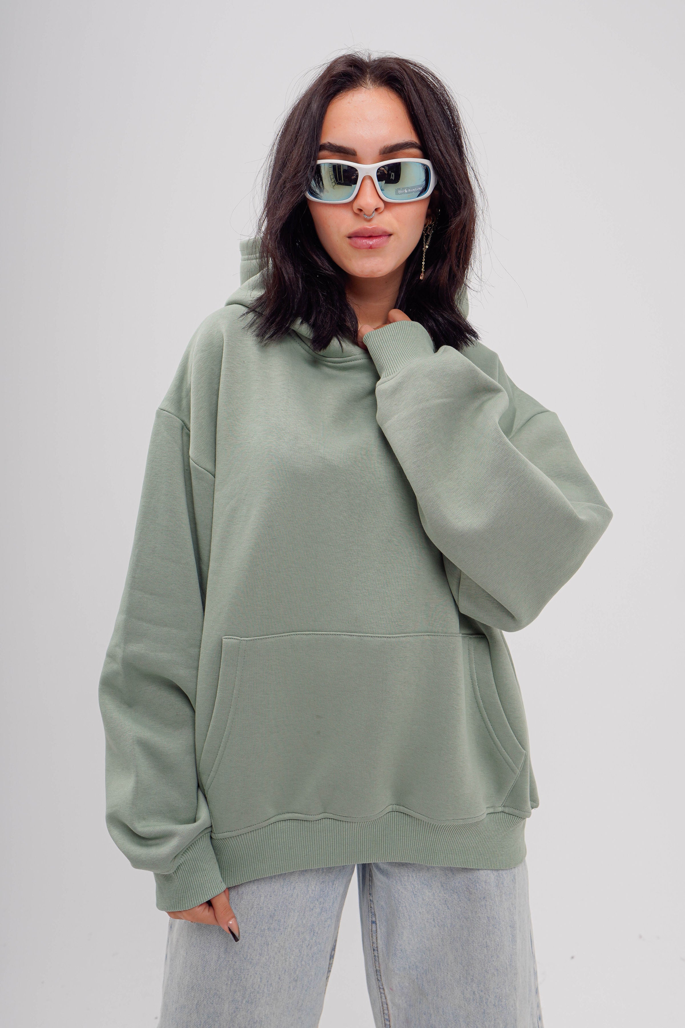 Plain Dark Mint Green Oversized Hoodie