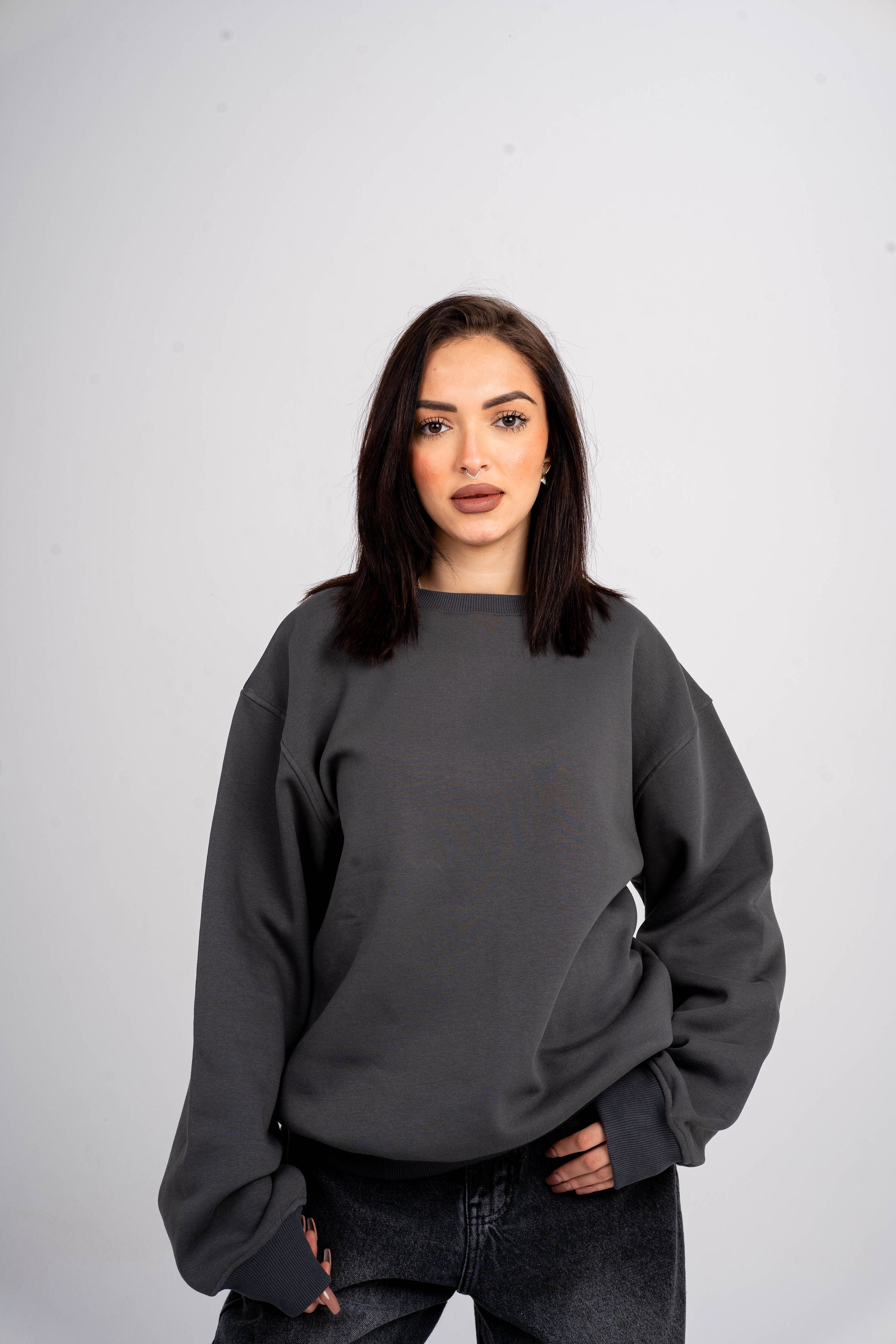 Plain Grey Oversized Crew Neck