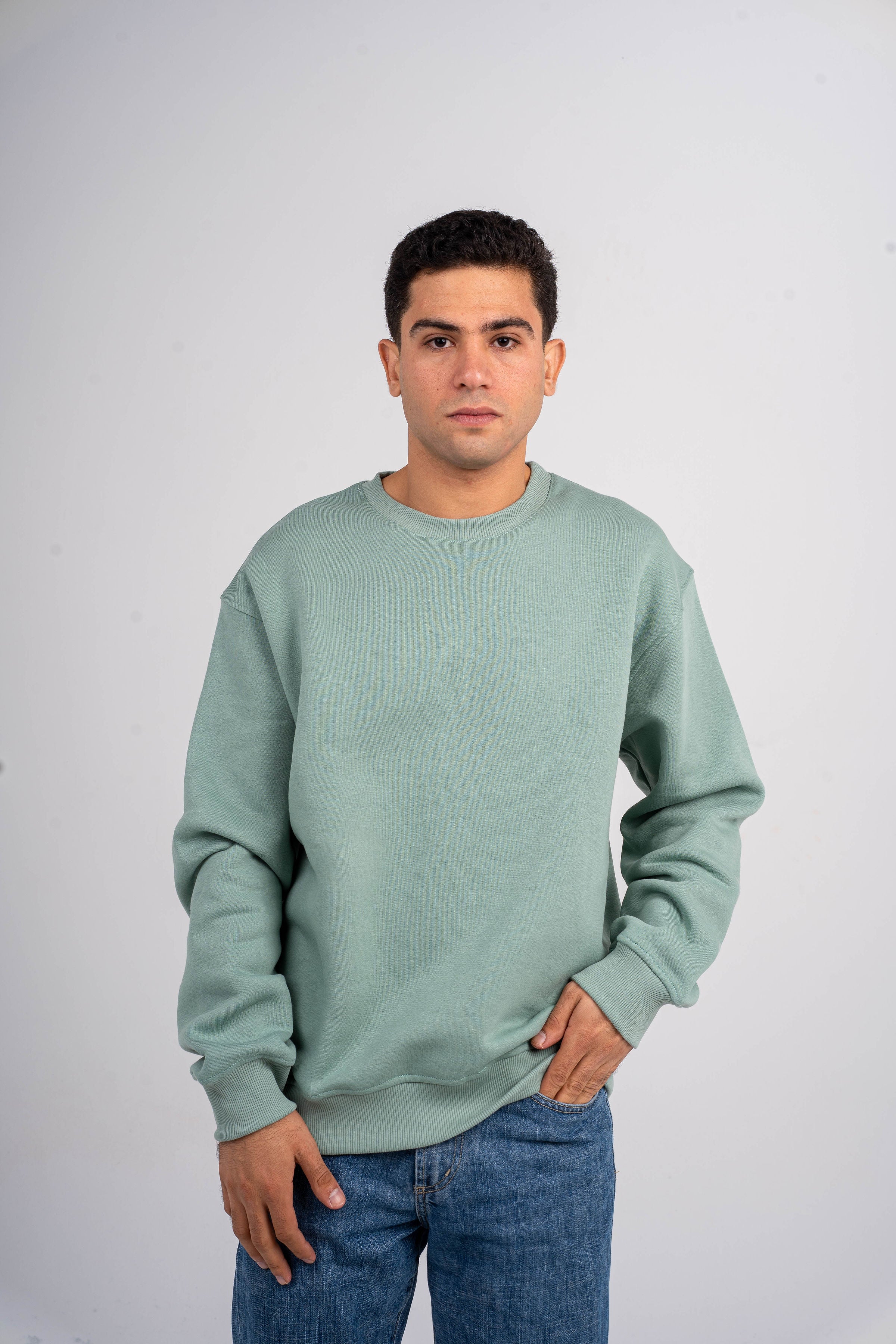 Plain  Mint Green Oversized Crew Neck