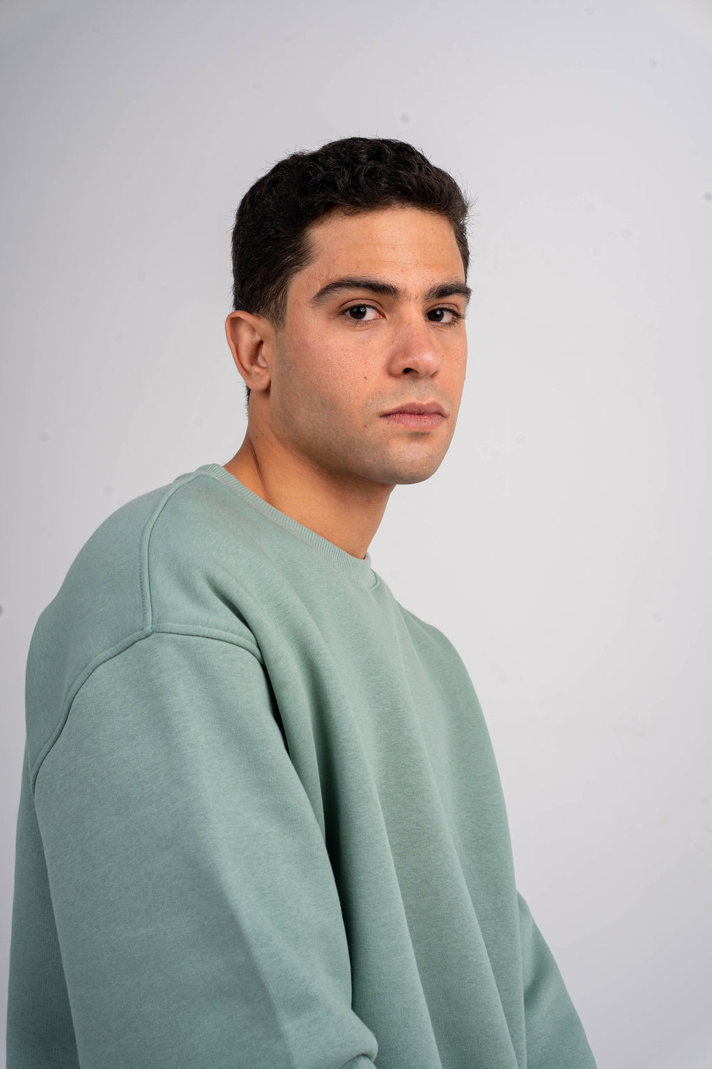 Plain  Mint Green Oversized Crew Neck