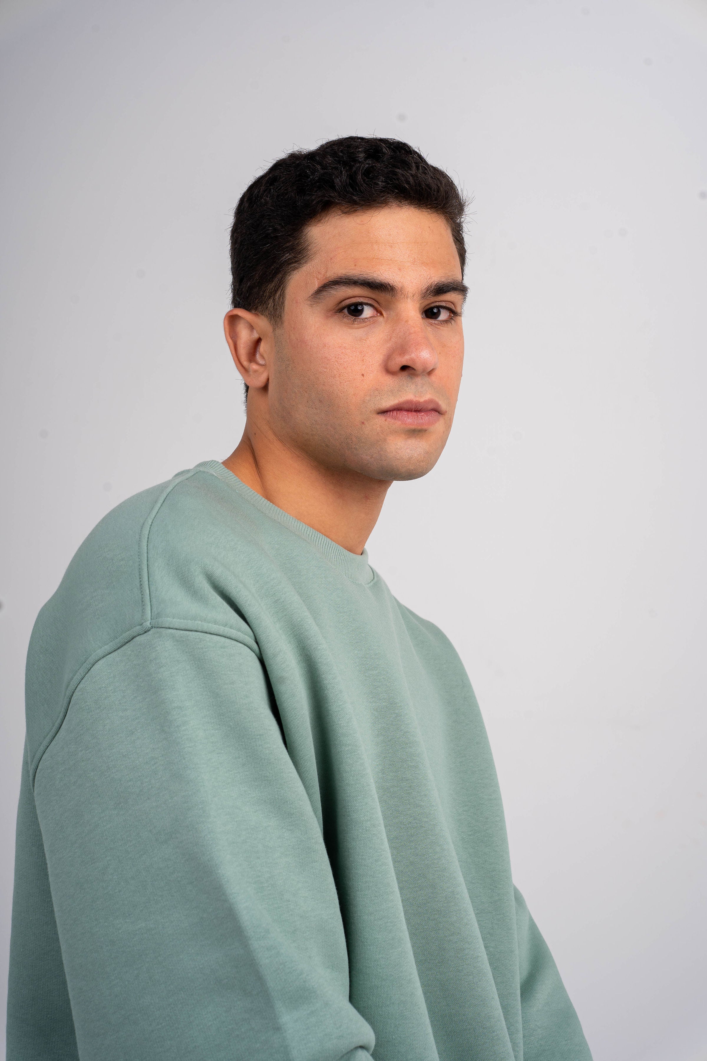 Plain  Mint Green Oversized Crew Neck