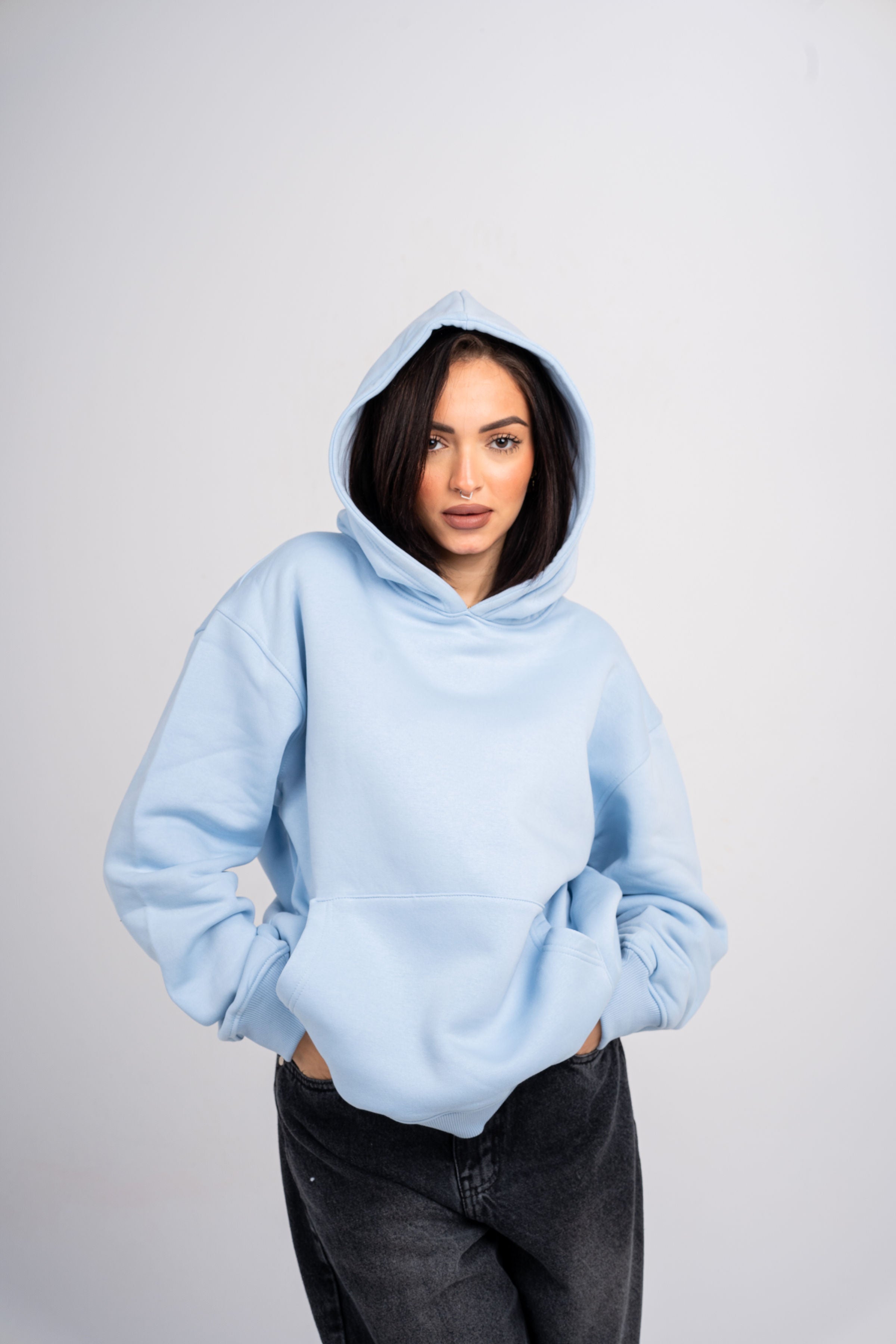 Plain Sky-Blue Oversized Hoodie