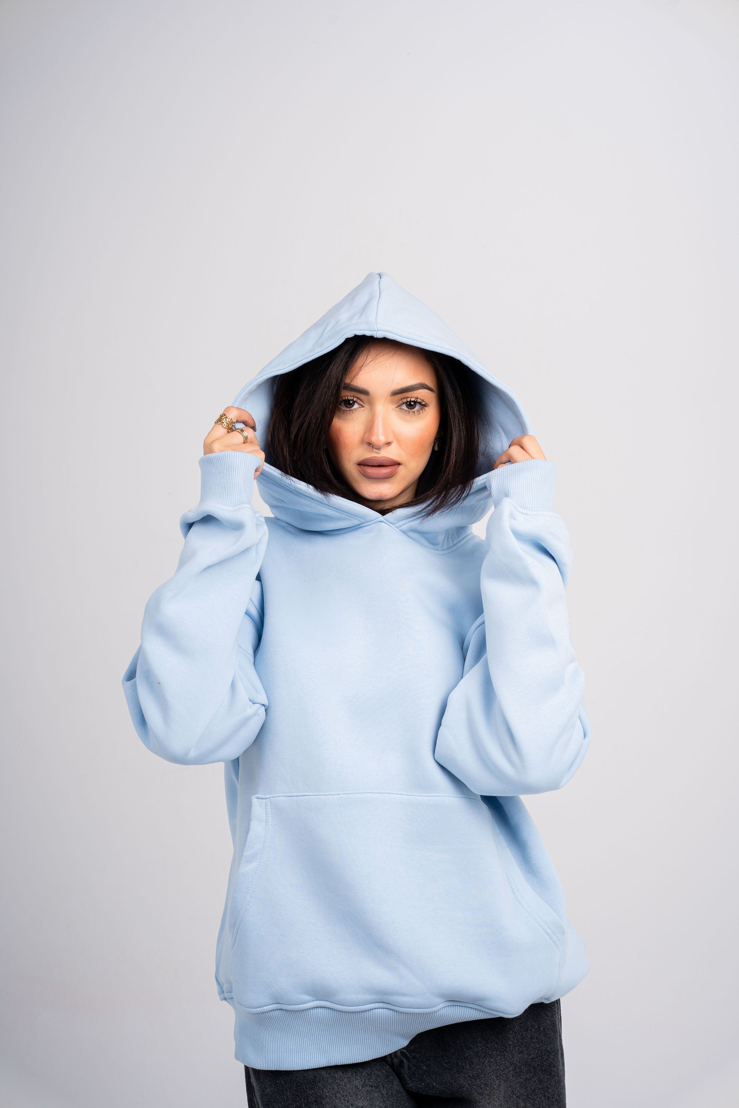 Plain Sky-Blue Oversized Hoodie